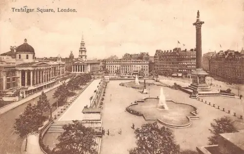 A113 England 1914 Trafalgar Square London Fountains Column Vintage Postkarte