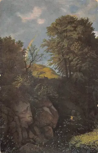 L352 Gemälde 1921 Ludwig Richter Junilandschaft Bäume Felsen Landschaft Postkarte