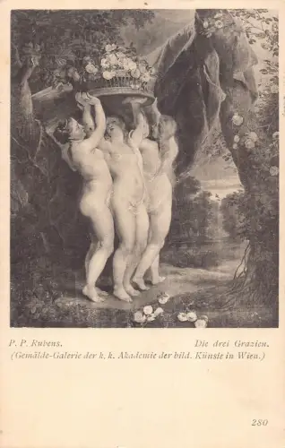 L352 Rubens die drei Grazien Gemälde 1908 Galerie Gemaelde in Wien Postkarte