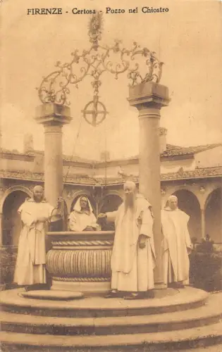 A113 Italien 1923 Firenze Certosa Pozzo nel Chiostro Päpste Brunnen Vintage Postkarte