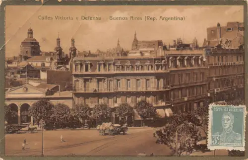 L356 Argentinien Calles Victoria y Defensa Straße Buenos Aires Kutsche Postkarte