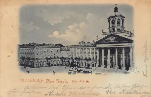 A114 Belgien 1898 Brüssel Place Royale Palace Square Moonlight Vintage Postkarte
