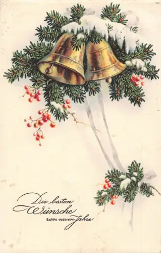 Neujahrsgrüße 1931 Glocken Tannenzweige Vintage Postkarte