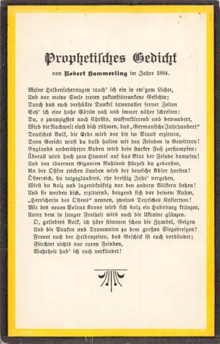 Prophetisches Gedicht Gedicht von Robert Hammerling von 1884 alte Postkarte