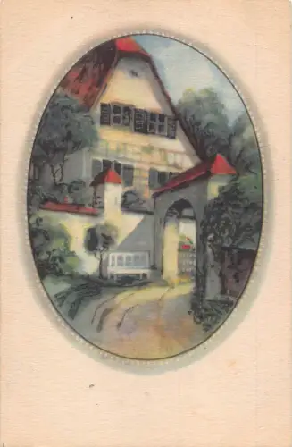 Passepartout Kunst Eingang des Weißen Hauses im Wald Vintage Postkarte