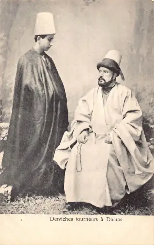 Syrien wirbelnde Derwische Damaskus Mann Junge traditionelle Kostüme ethnische Postkarte