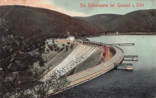 A129 Deutschland 1909 Die Urfttalsperre bei Gemuend i Eifel Talsperre Vintage Postkarte