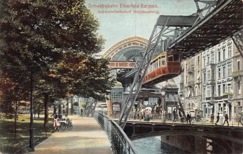 A129 Deutschland 1908 Schwebebahn Elberfeld Barmen Wuppertal Zug Postkarte