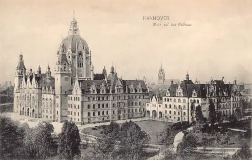 A129 Deutschland Hannover Blick Rathaus Vintage Postkarte