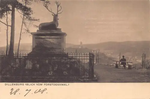 A130 Deutschland 1908 Dillenburg Blick vom Fortdenkmal Denkmal Hirsch Postkarte