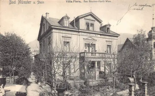 A130 Deutschland 1908 Bad Münster a Stein Villa Flora Brucker Harth Postkarte