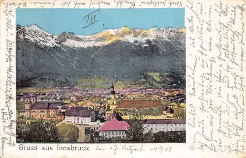 A120 Österreich 1901 Gruss aus Innsbruck Gesamtansicht Berg Vintage Postkarte