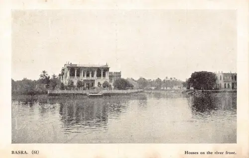Irak Basra Häuser an der Flussfront Vintage Postkarte