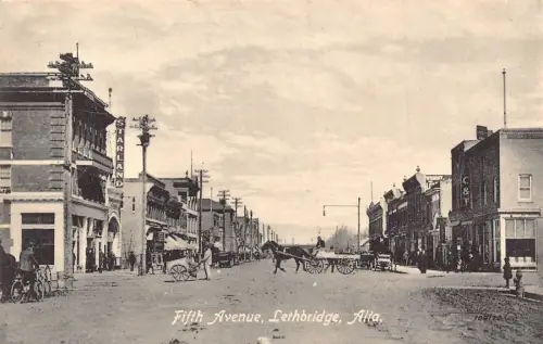 Kanada Fifth Avenue Lethbridge Alberta Kutschen Starland Schild Vintage Postkarte