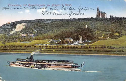 A119 Deutschland 1925 Schloss Rochusburg Rockuskapelle Dampfschiff bei Bingen Postkarte