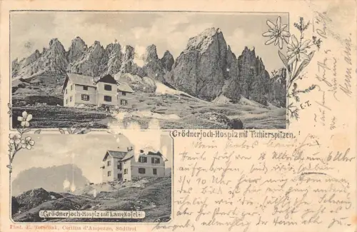 A120 Italien 1901 Grödner Joch Berggipfel Lang Hotel Edelweiß Vintage Postkarte