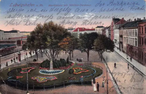 A119 Deutschland 1924 Ludwigshafen a Rh Marktplatz Platz Schiller Denkmal Postkarte