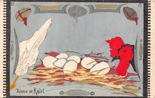 L523 Ostergrüße Eiernest von Jehan de Katet Vintage Postkarte