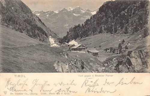A120 Österreich Tirol Vent Gegen d Stubaier Ferner Hütten Berg Vintage Postkarte