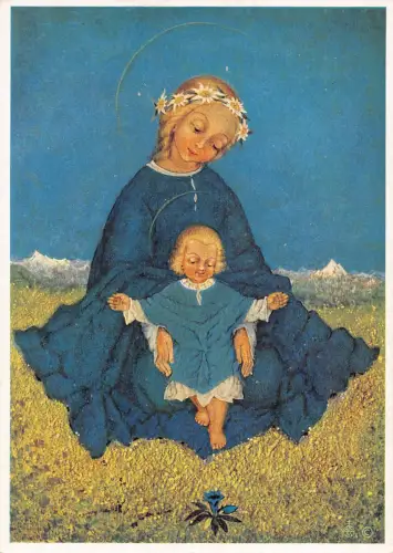 Kunst von F Reinthaler Es Blueht Blumen Eine Blumengott Baby Postkarte B766