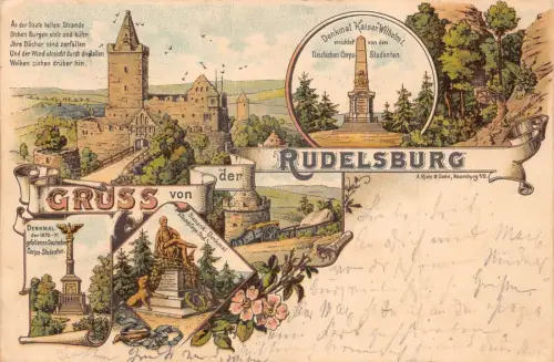 L091 Deutschland 1897 Gruss von der Rudelsburg Litho Vintage Postkarte