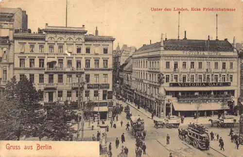 L021 Deutschland Gruss aus Berlin Victoria Cafe Kutschen Vintage Postkarte