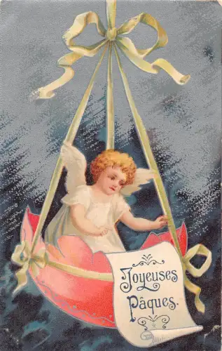 L229 Ostergrüße 1907 Cherub fliegendes Ei Fantasy Vintage Postkarte