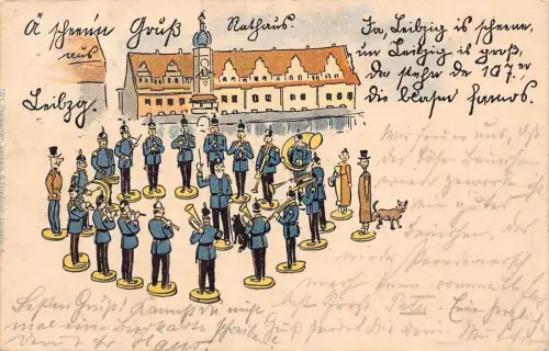 L091 Deutschland Leipzig 1900 Rathaus Militärorchester Litho Postkarte