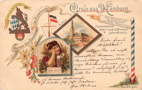 L523 Deutschland 1899 Gruss aus Hamburg Litho Vintage Postkarte