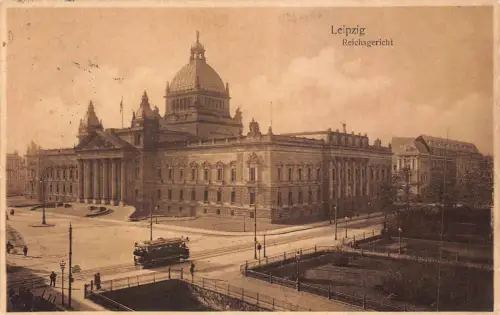 L017 Deutschland 1926 Leipzig Reichsgericht Straßenbahn Schloss Vintage Postkarte
