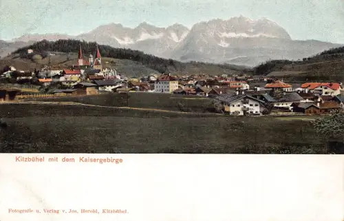 A121 Österreich Kitzbühel mit Kaisergebirge Gesamtansicht Vintage Postkarte