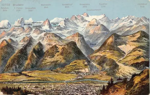 A122 Österreich 1910 Bludenz und Gipfel Karte Vintage Postkarte