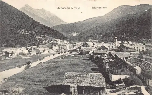 A122 Österreich Scharnitz i Tirol Gleirschspitz Gesamtansicht Vintage Postkarte