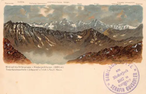 A120 Österreich Ortlergruppe Niederjochferner Künstlerkarte Reisch Meran AK