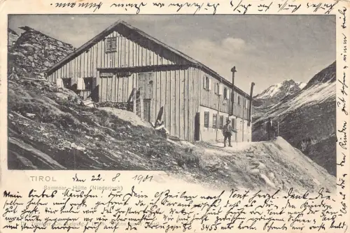 A120 Österreich 1901 Tirol Samnoar Hütte Niederjoch Hütte Tourist Vintage Postkarte