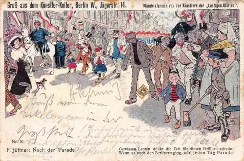A125 Künstlerkarte 1912 Nach Parade Berlin von F. Juettner Propagandafahne Postkarte