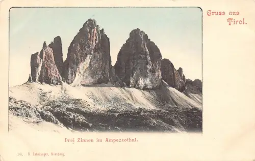 A120 Italien Gruss aus Tirol Drei Zinnen Ampezzothal Felsen Vintage Postkarte