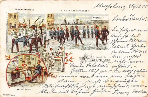 A125 Gruss aus Garnison 1901 Straßburg Deutscher Soldat Ausbildung Küche Postkarte