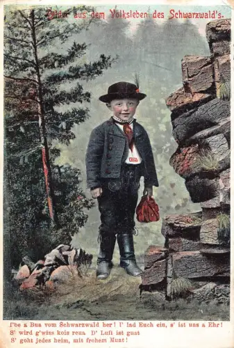 A126 Ethno 1905 Junge in Tracht Schwarzwald Gedicht Landschaft Postkarte