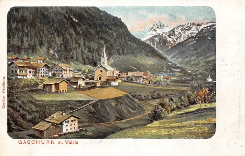 A122 Österreich Gaschurn m Valuela Kirche Gesamtansicht Litho Vintage Postkarte