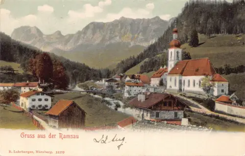 A123 Deutschland Gruss aus der Ramsau Kirche Vintage Postkarte
