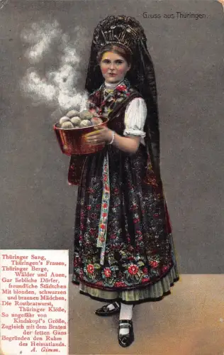 A126 Tracht 1912 Gruss aus Thüringen Gedicht Eine grimmige Frau Postkarte