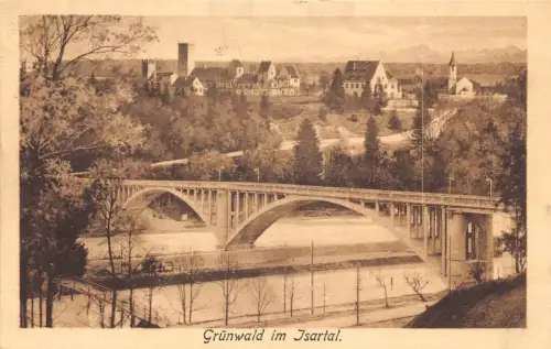 A124 Deutschland 1913 Grünwald im Isartalbrücke Vintage Postkarte