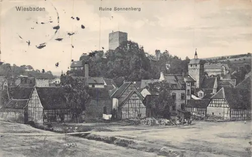 A124 Deutschland 1913 Wiesbaden Ruine Sonnenberg Ruine Vintage Postkarte