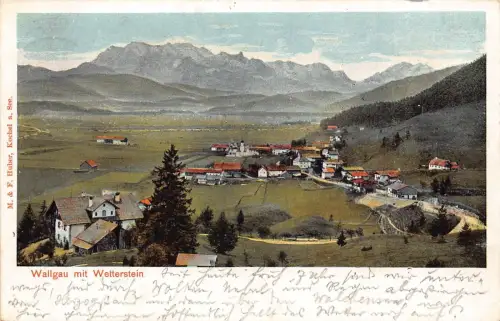 A123 Deutschland 1907 Wallgau mit Wettersetin Gesamtansicht Berg Litho Postkarte