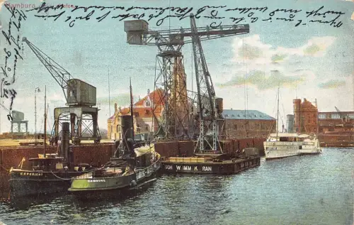 A124 Deutschland 1911 Hamburg Hafen Hafen Expedient Steamboat Vintage Postkarte