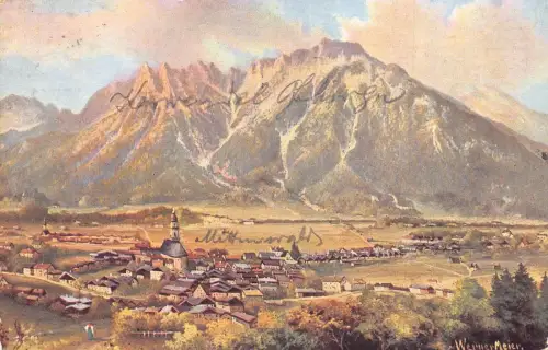 A123 Deutschland 1907 Gemälde signiert Werner Meier Mittenwald Karwendel Postkarte