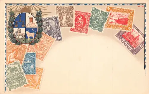 Uruguay Wappen Briefmarken Philatelie Litho Vintage Postkarte