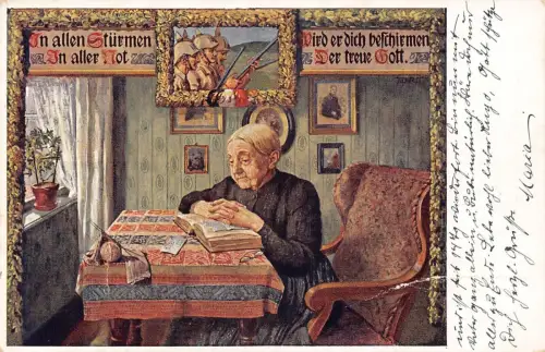 WWI 1915 Traurige Mutter Brief Buch Infanterie Soldaten Kunst Feld Postkarte