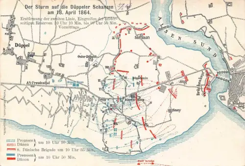 Deutsch Preußisch-Dänischer Krieg 1864 Regimenter Karte und Tranchen alte Postkarte.